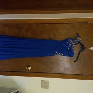 Tony Bowls Size 0 Royal Blue Beaded Pageant, Prom, or Party Gown With Cut-Outs